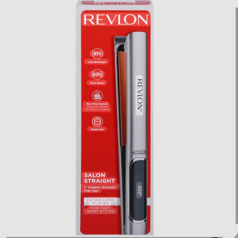 REVLON 1" Copper Smooth Flat Iron (NIB) *Brand New* Silver